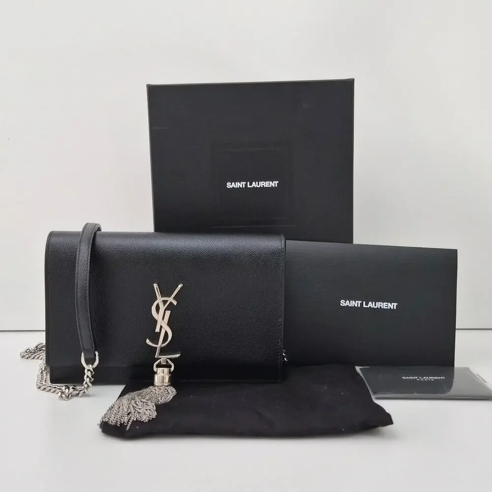 Saint Laurent Kate Monogram Tassel Chain Wallet Black